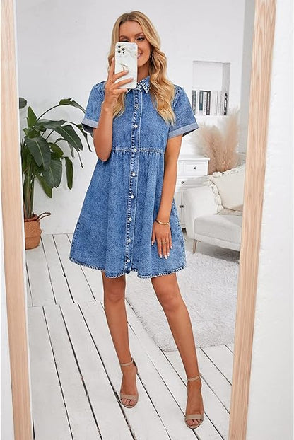 Women's Denim Washed Shirt Dress