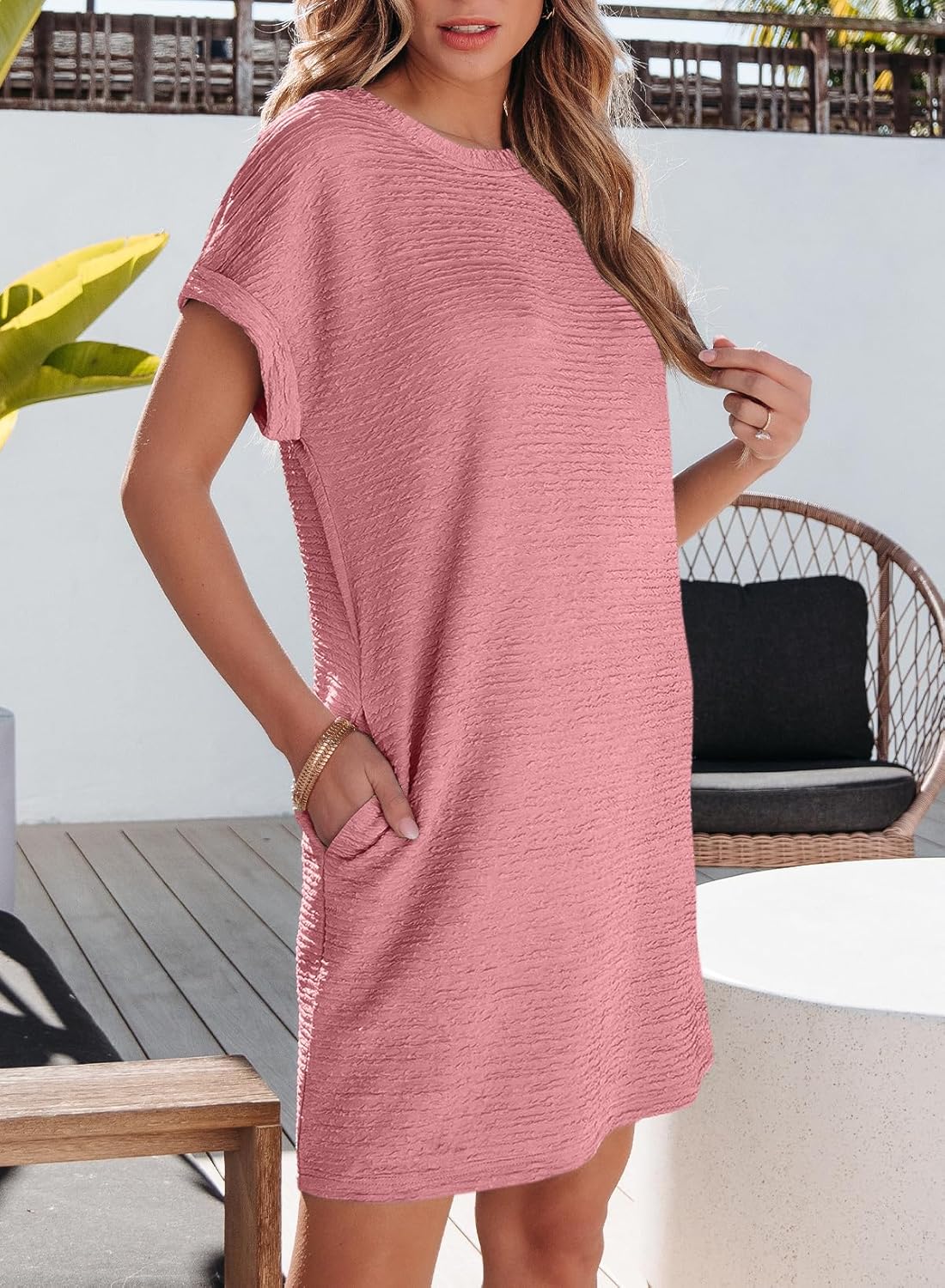 Women's Relaxed Fit Textured Tee Dress