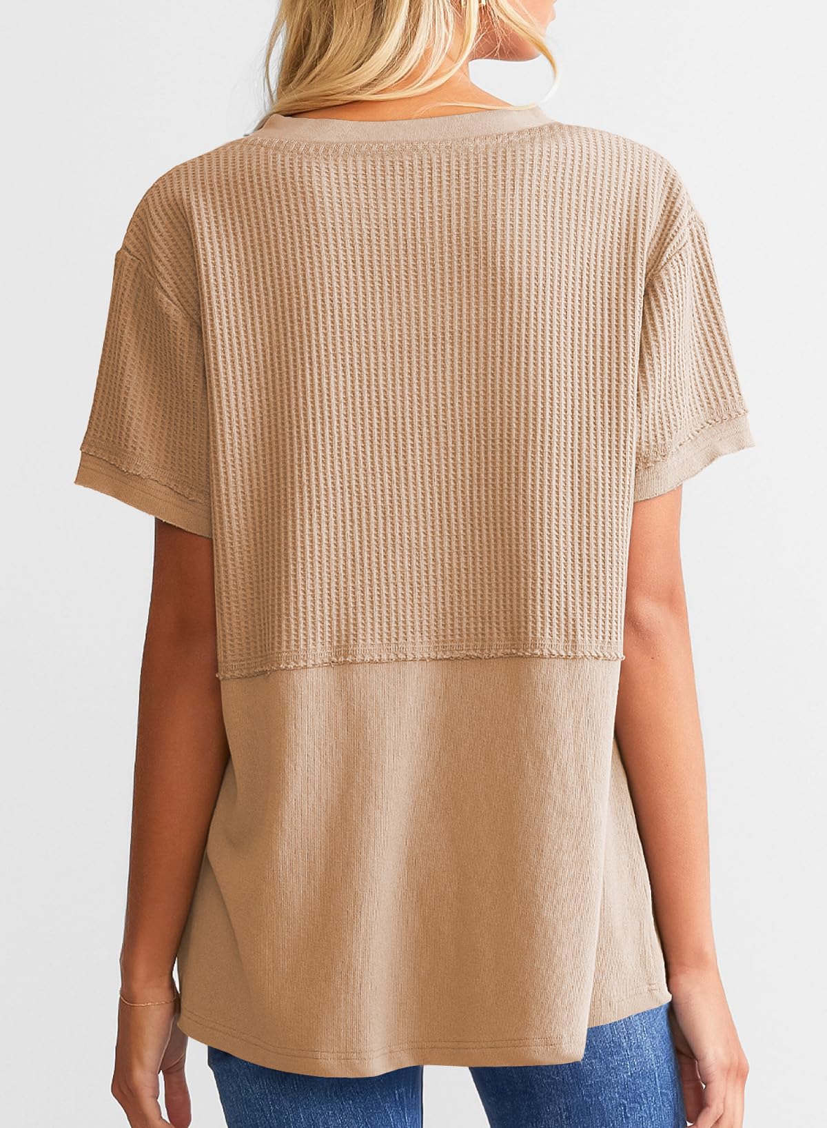 Women's Casual  Waffle Knit Short Sleeve Top
