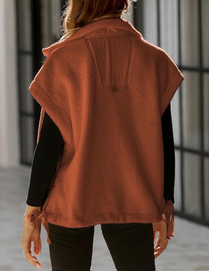 Women's Button Paneled Teddy Fleece Vest Jacket