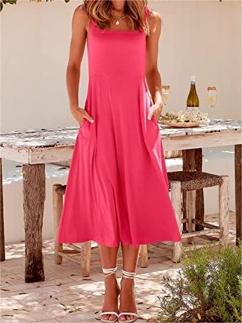 Casual Square Neck Sleeveless   Beach Midi Dress