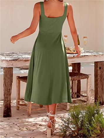 Casual Square Neck Sleeveless   Beach Midi Dress