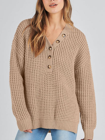 Women's Waffle Side Slit Knit Sweater