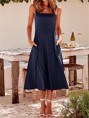 Casual Square Neck Sleeveless   Beach Midi Dress