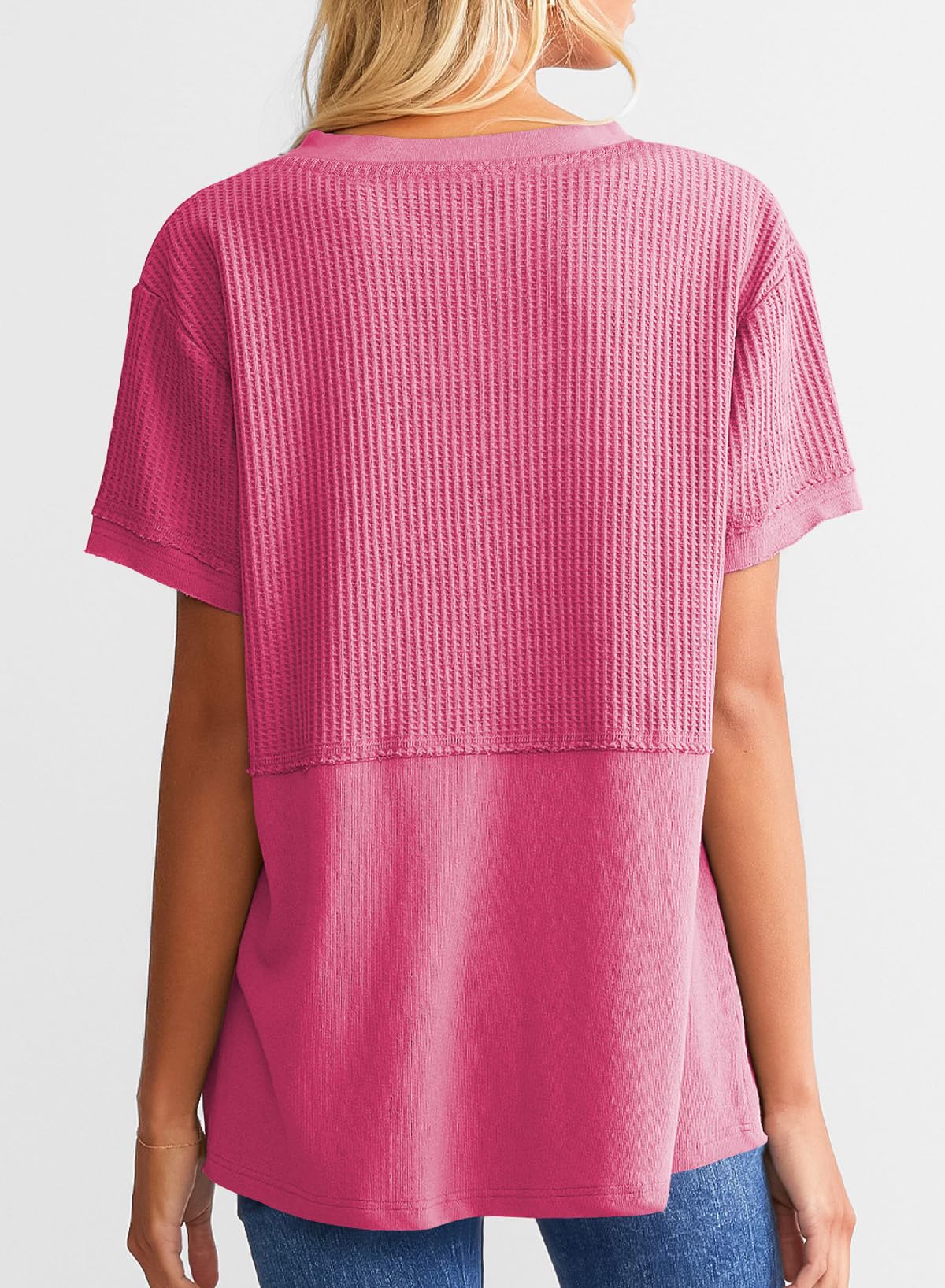 Women's Casual  Waffle Knit Short Sleeve Top