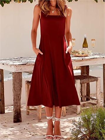 Casual Square Neck Sleeveless   Beach Midi Dress