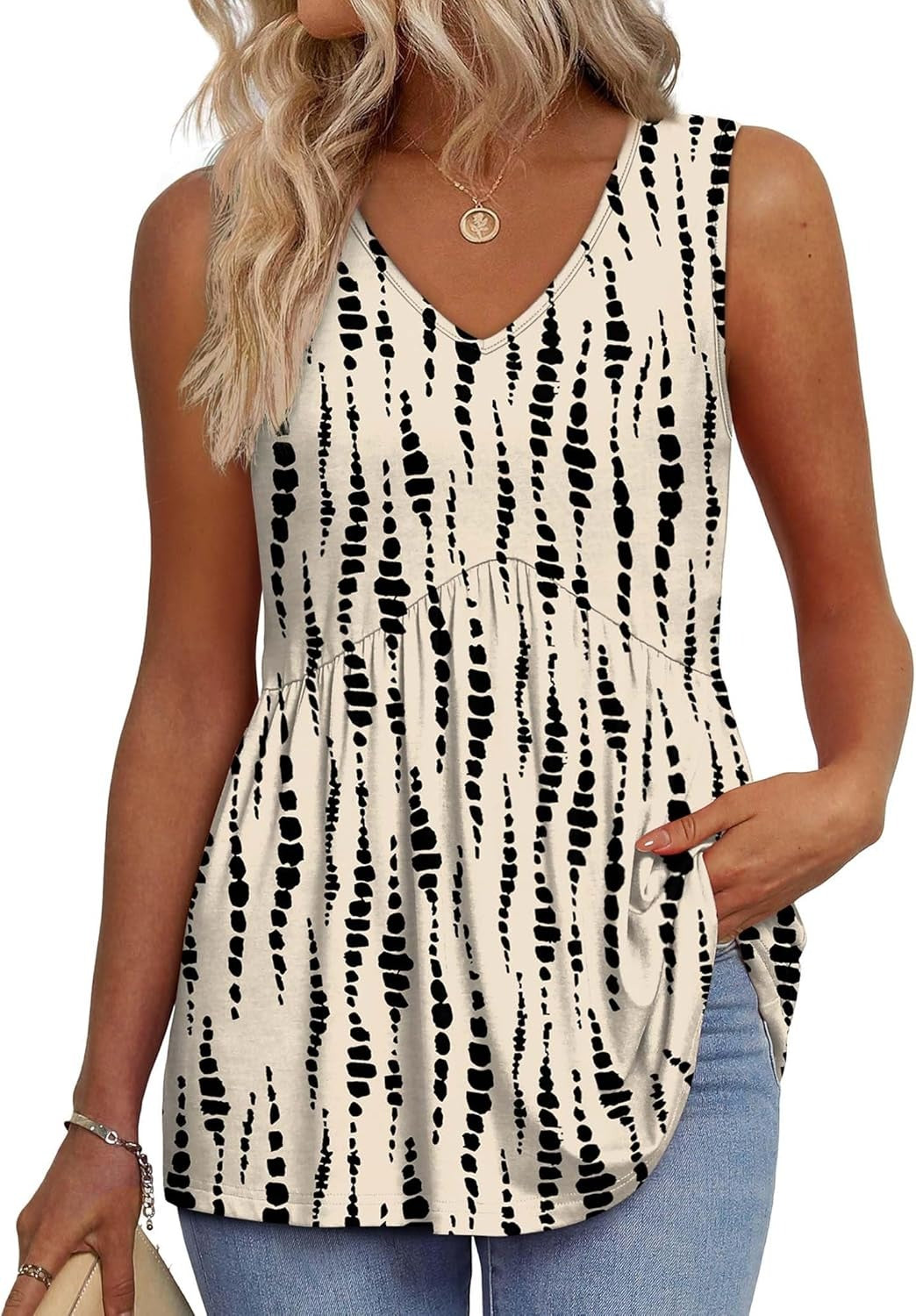 Women's V Neck Printed Tank Top