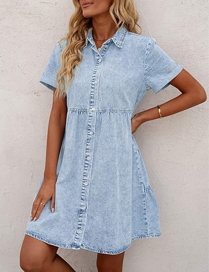 Women's Denim Washed Shirt Dress