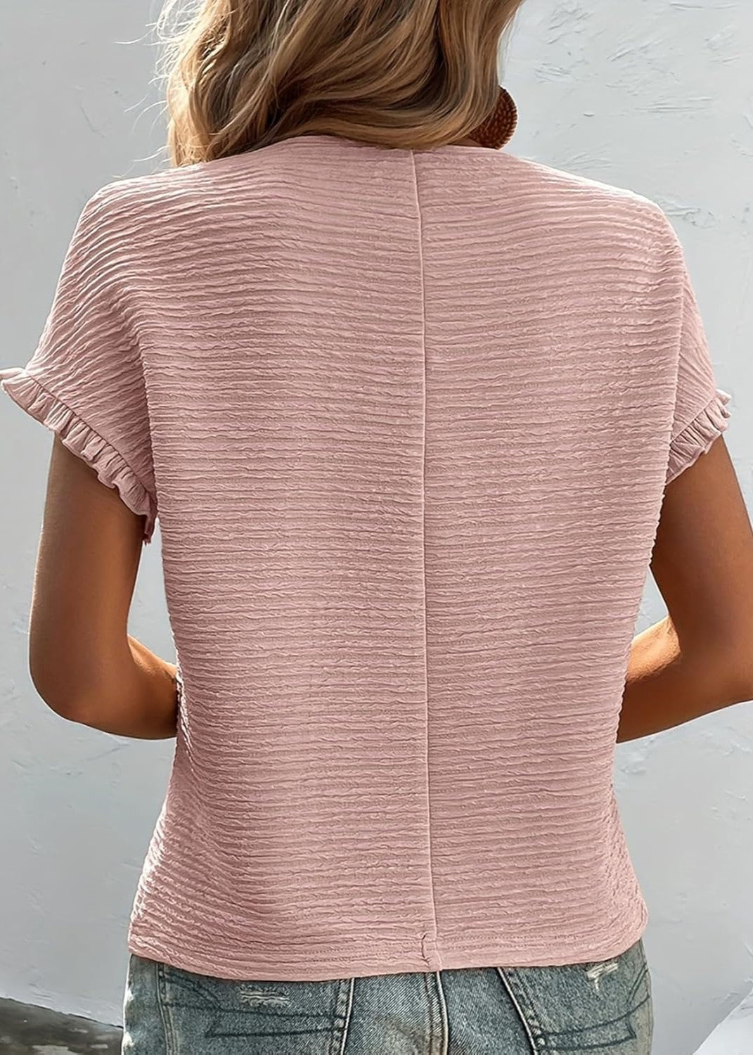 Women's Short Ruffle Sleeve Summer Textured T-Shirts