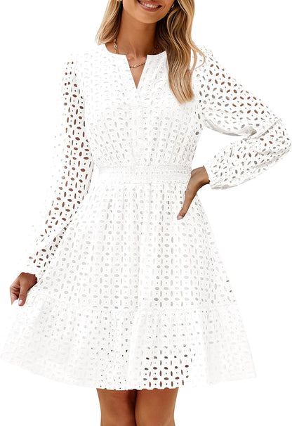 Women's Long Sleeve Hollow Out Eyelet Dress