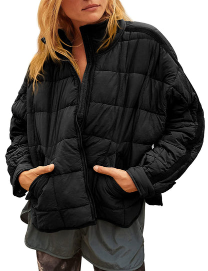 Women's Oversized Splice Quilted Lightweight Puffer Jacket