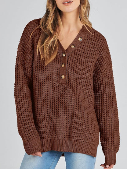 Women's Waffle Side Slit Knit Sweater