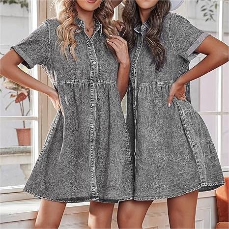 Women's Denim Washed Shirt Dress