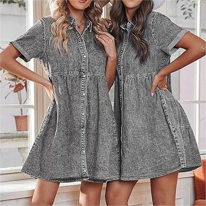 Women's Denim Washed Shirt Dress