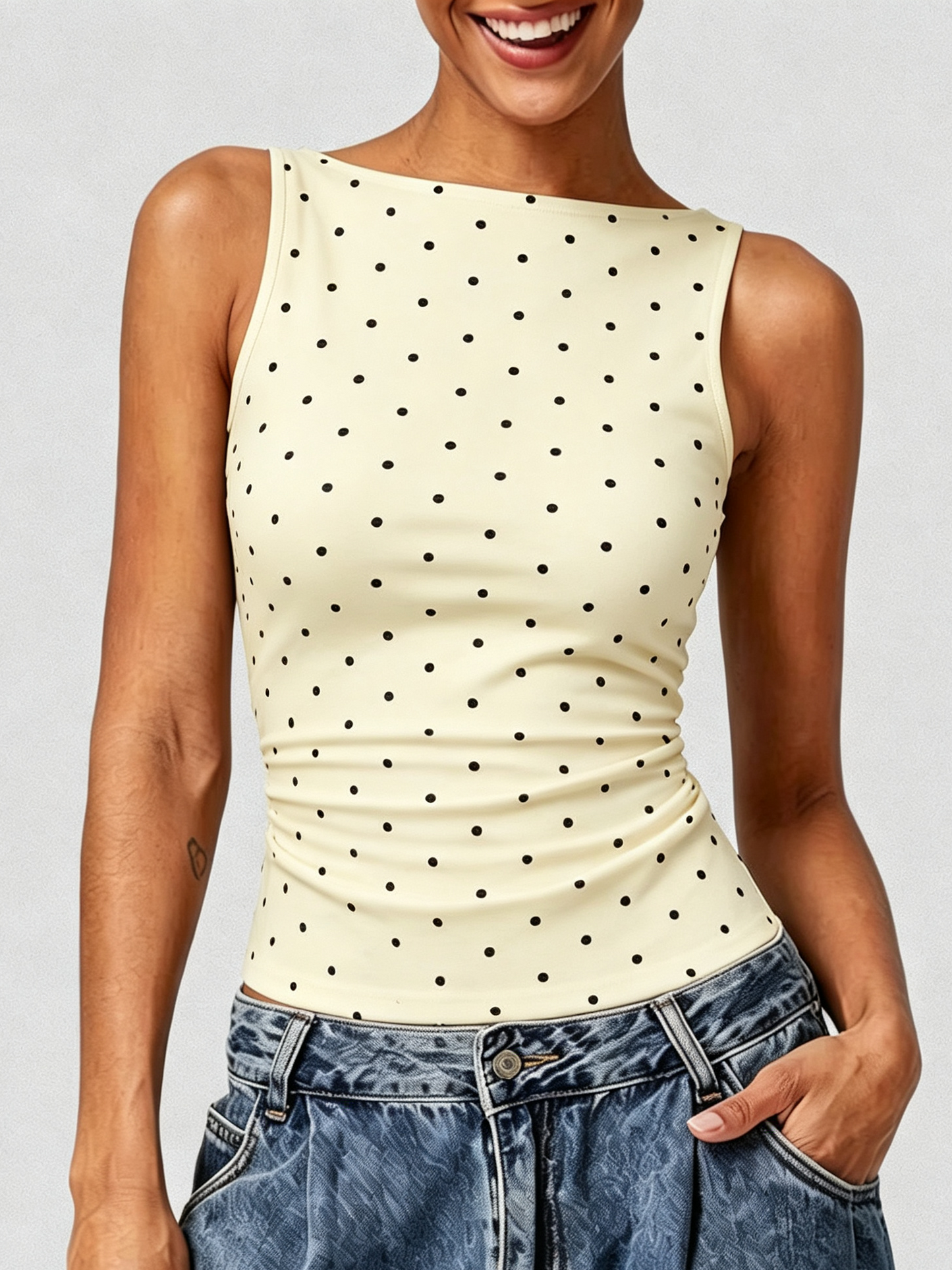 Women's Back Tie‑Up Polka Dot Tank Top