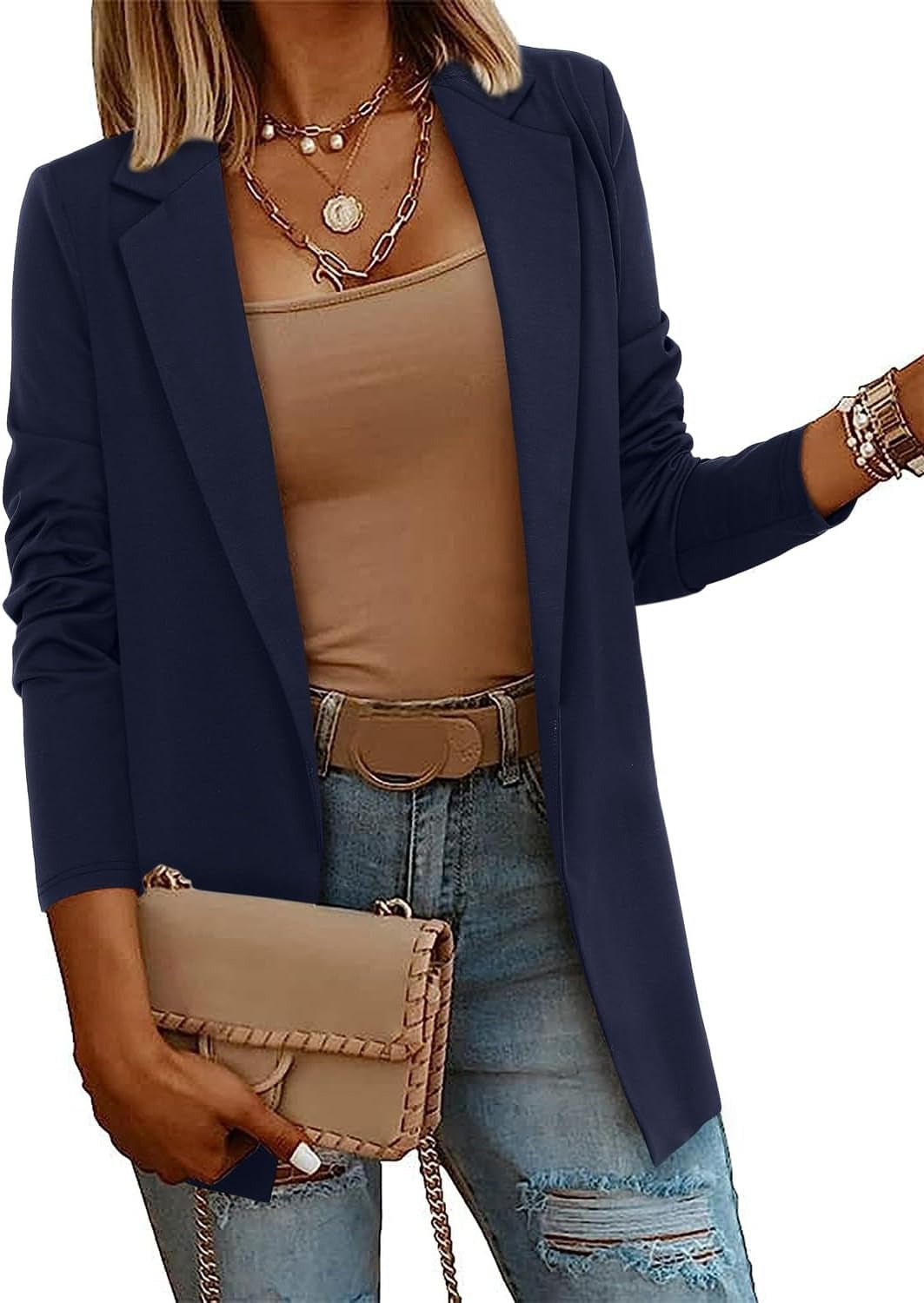 Women's Casual Lightweight Lapel Long Sleeve Blazer Coat