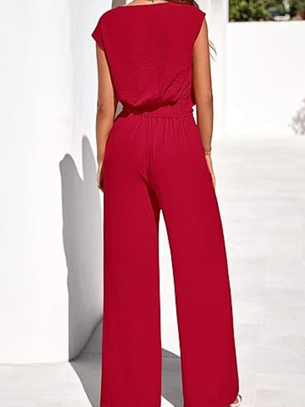 Summer Casual V-Neck Tie Waist 2 Piece Outfit