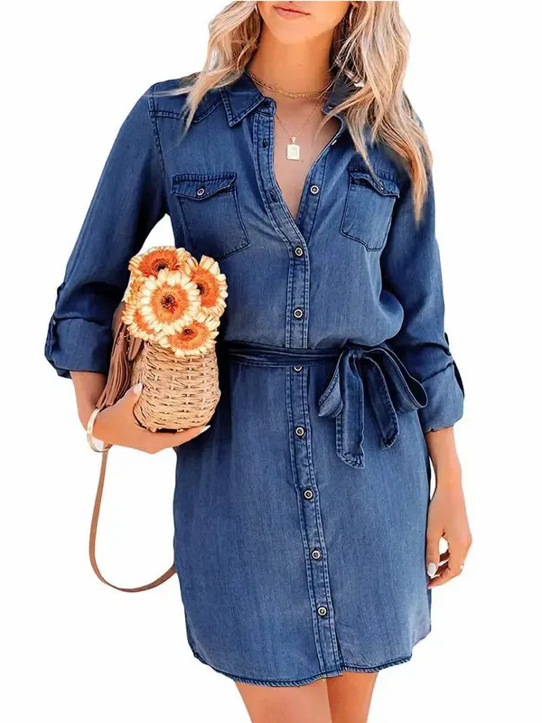 Women's Collared Button Front Denim Shirt Dress