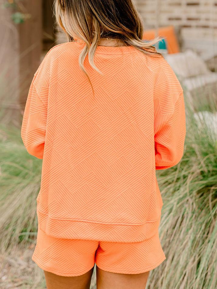 Women's Textured Long Sleeves Drawstring Shorts Set