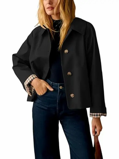 Women's Cropped Trench Jacket With Plaid Cuff Lining
