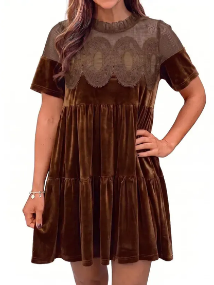 Women's Velvet Lace Babydoll Mini Dress