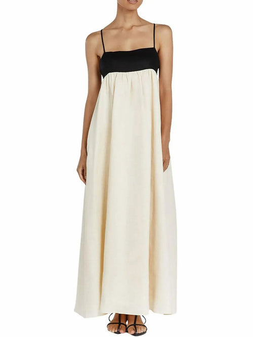 Women's Elegant Contrast Trim Cami Maxi Dress