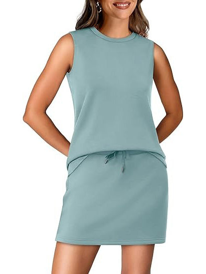 Women's Crew Neck Sleeveless Top & Skort 2 Piece Outfit