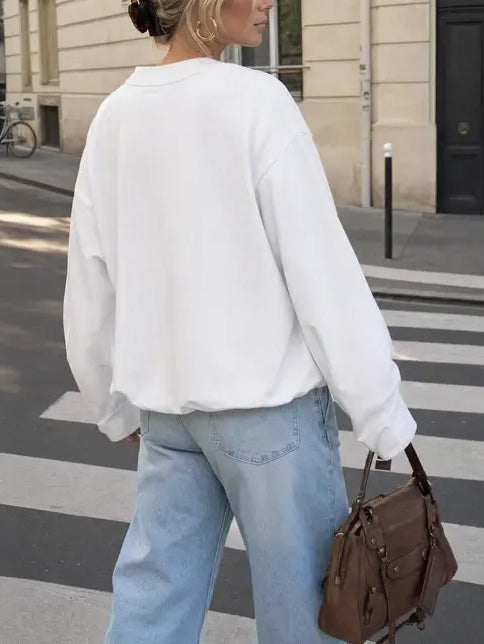 Women's Drop Shoulder Long Sleeve Top with Elastic Hem