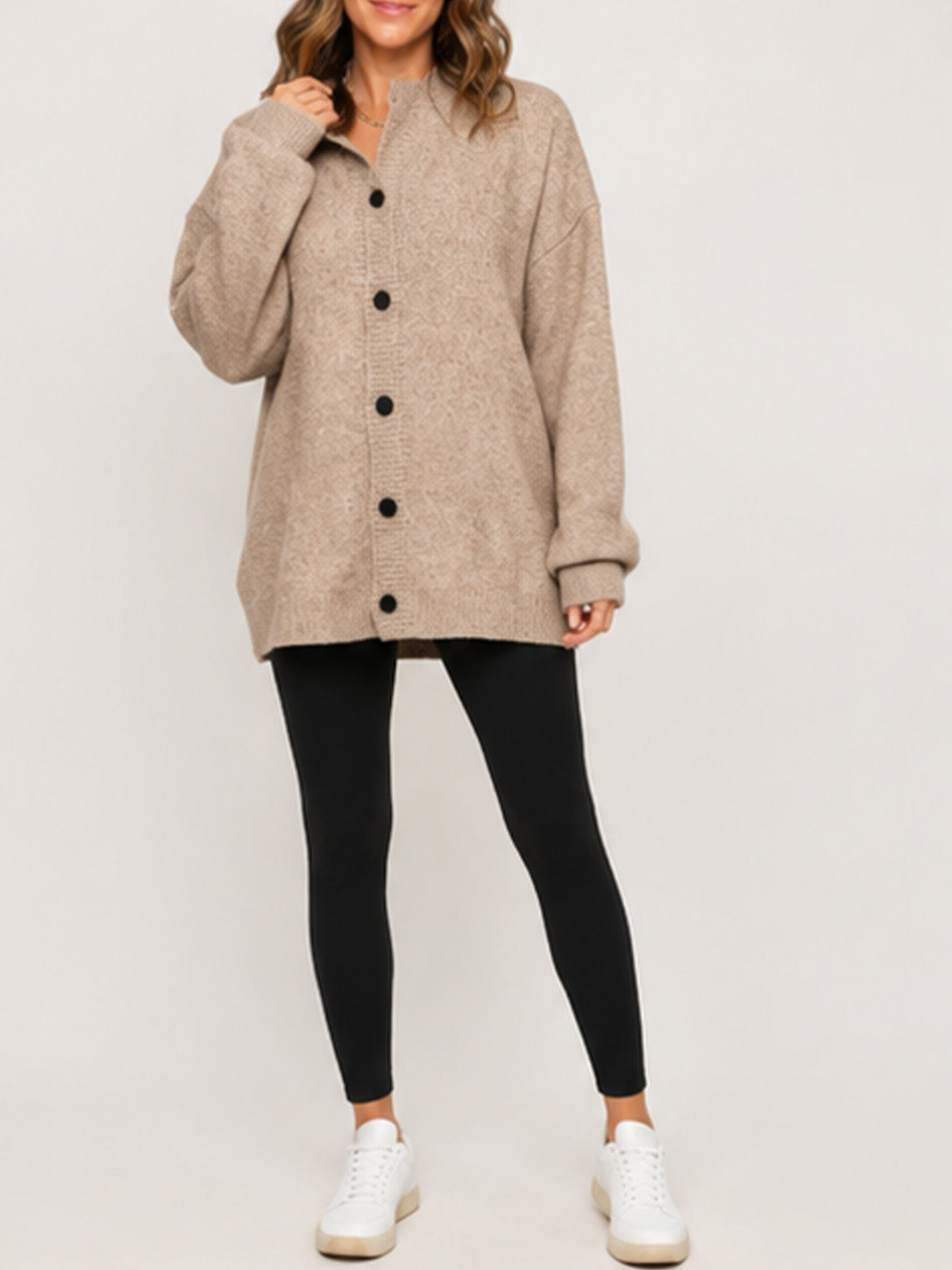 Women Oversized Button Front Knit Cardigan