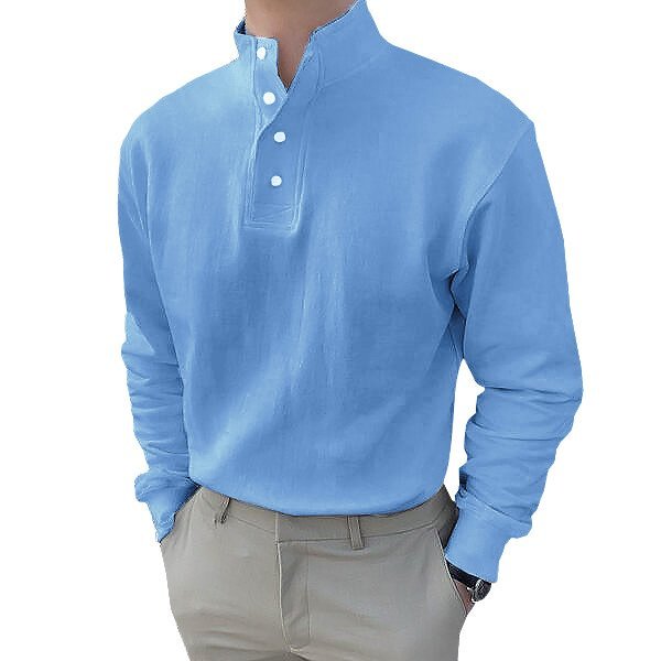 Gentleman's Simple Stand-up Collar Long Sleeved Polo Shirt