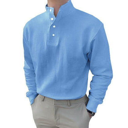Gentleman's Simple Stand-up Collar Long Sleeved Polo Shirt