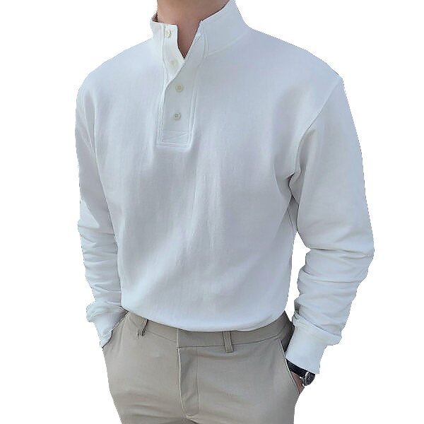 Gentleman's Simple Stand-up Collar Long Sleeved Polo Shirt