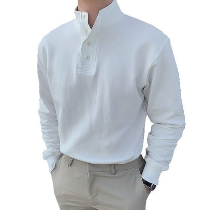 Gentleman's Simple Stand-up Collar Long Sleeved Polo Shirt