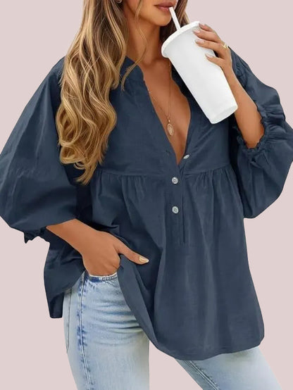 Women's Lantern Sleeve Babydoll Tunic Top