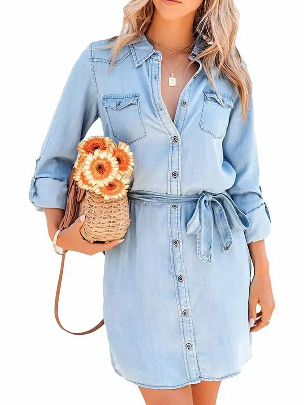 Women's Collared Button Front Denim Shirt Dress
