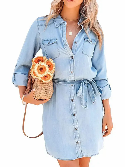 Women's Collared Button Front Denim Shirt Dress