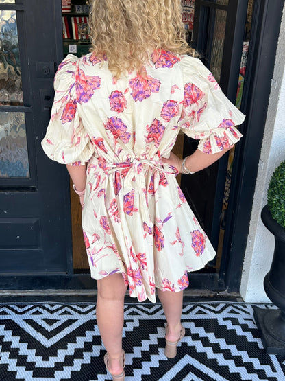 Women's Puff Sleeve Floral Print Mini Dress