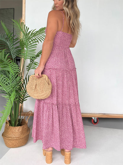 Women's Ditsy Floral Plunge Neckline Tiered Maxi Dress