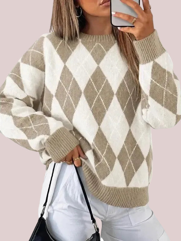 Women's Oversized Argyle Plaid Sweater