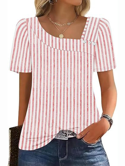 Women's Asymmetrical Square Neck Short Sleeve Blouse