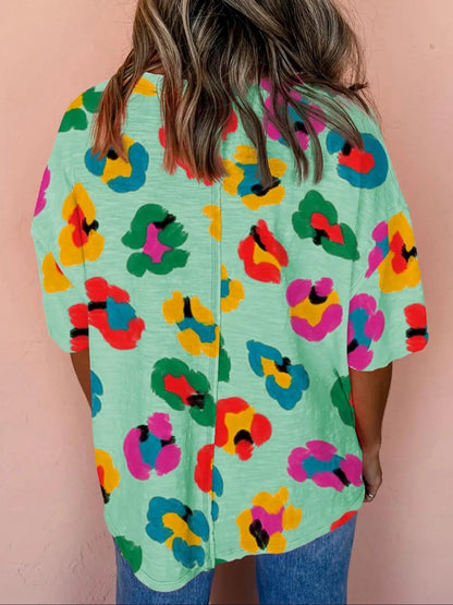 Women's Colorful Leopard Print Short Sleeve T-Shirt