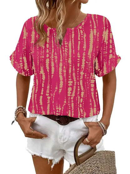 Women's Abstract Stripe Print V Neck Blouse