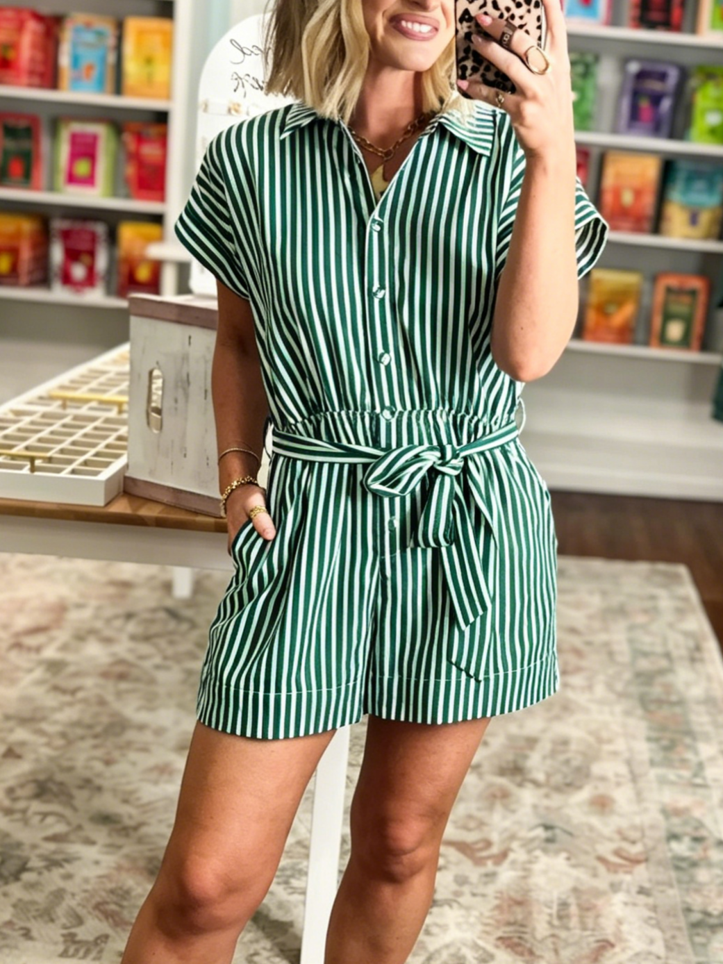 Women's Summer Striped One-Piece Shorts Set