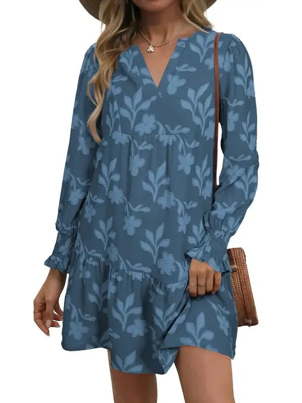 Women's Floral Casual Long sleeve Shift Mini Dress