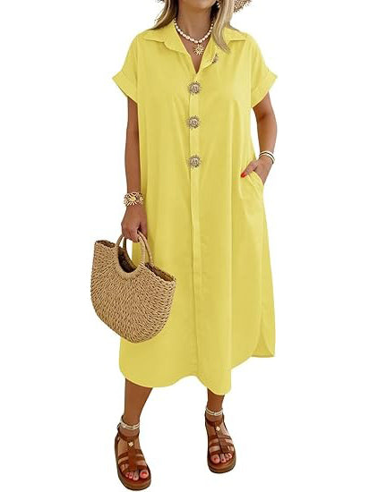 Women's Short Sleeve Beach Cover Up Shirt Dress