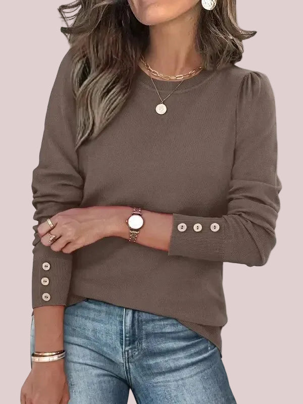 Women's Fall Button‑Cuff Knit Pullover Top