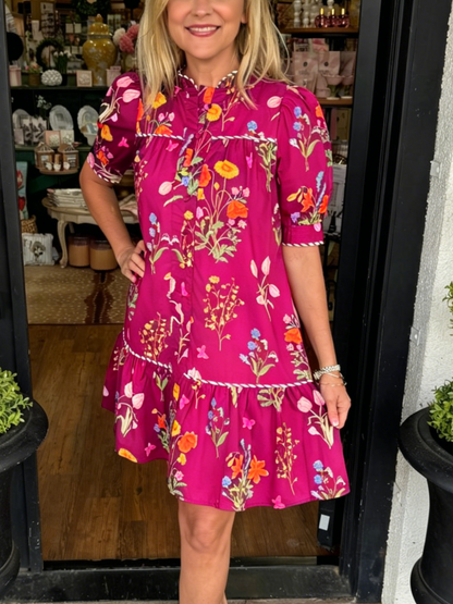 Women's Puff Sleeve Botanical Print Dress