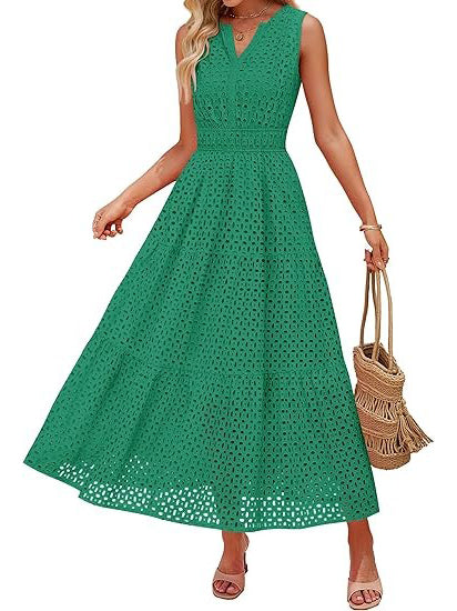 Women's Sleeveless Eyelet Summer Maxi Dress