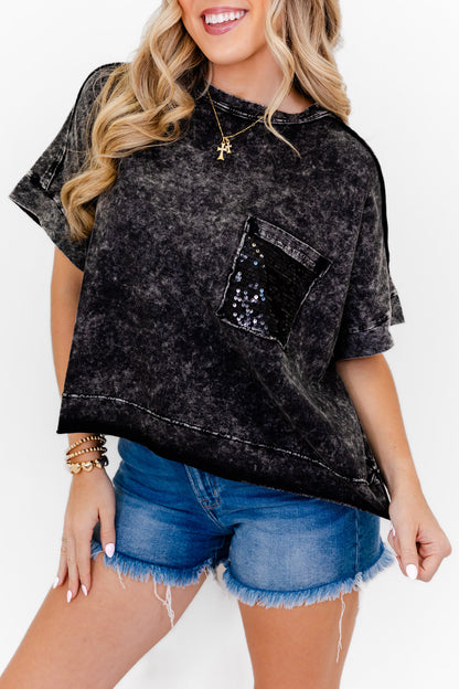 Women's Mineral Wash Sparkle Pocket Boxy T-shirts