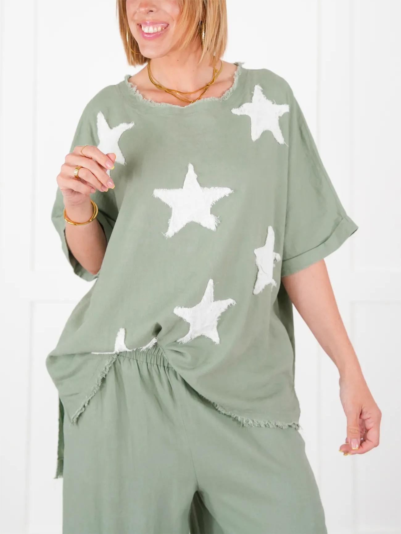 Women's Casual Star Patch Two Piece Set
